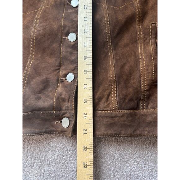 Quince Suede Trucker Jacket Brown Goat Leather Great Patina XS/S READ - Picture 9 of 10